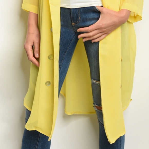 Yellow long sleeve sheer open front kimono - Picture 5 of 8